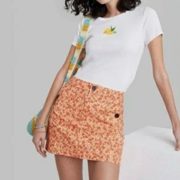 wild fable Dresses & Skirts - Wild Fable Ditsy Floral Print Autumn Orange Mini Skirt,‎ Size 12 NEW